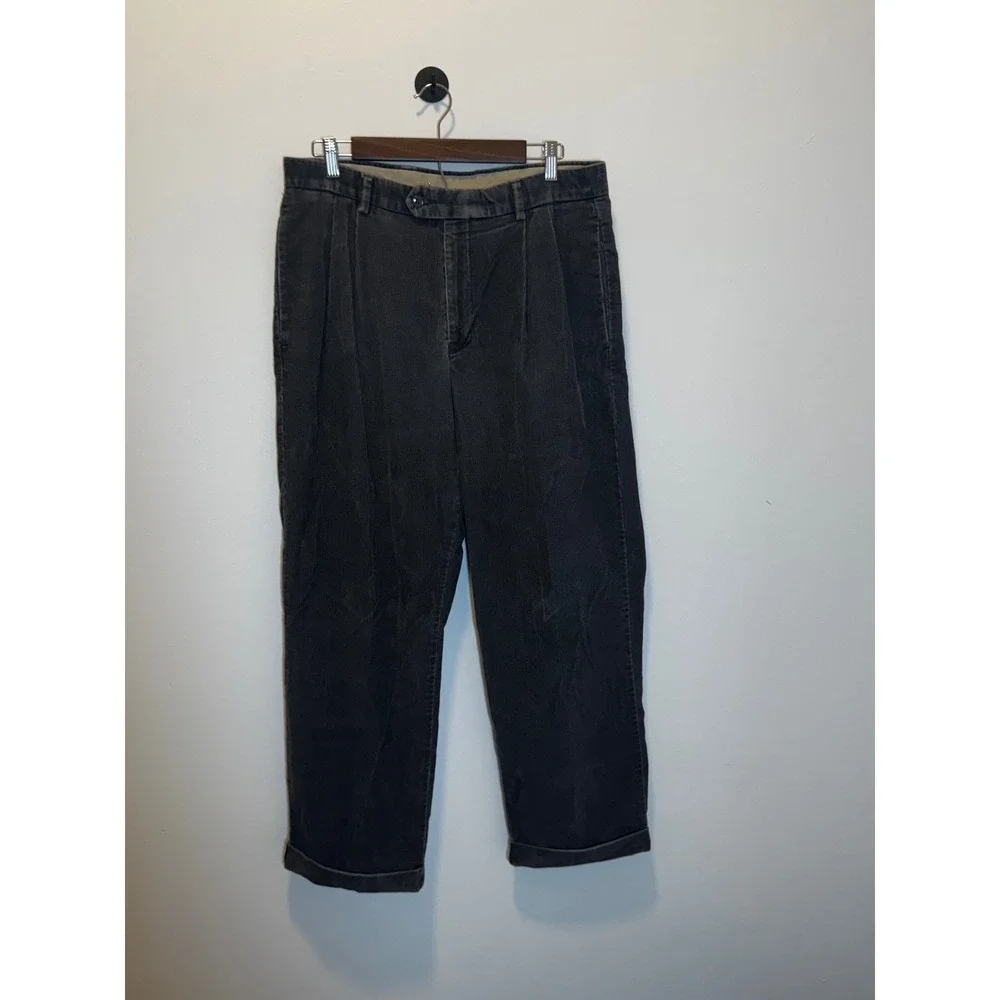 Vintage Dockers Black Corduroy Pleated Cuffed Pants Mens 34x29 Made in DR